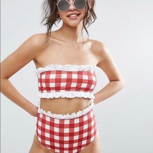 NWOT ASOS Gingham Cotton Frill Bikini Set- XS